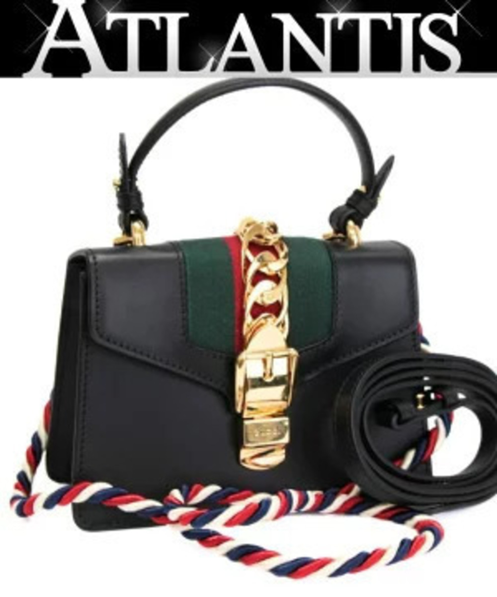 Gucci Sylvie Top Handle 2way Shoulder Bag Sherry Leather Black